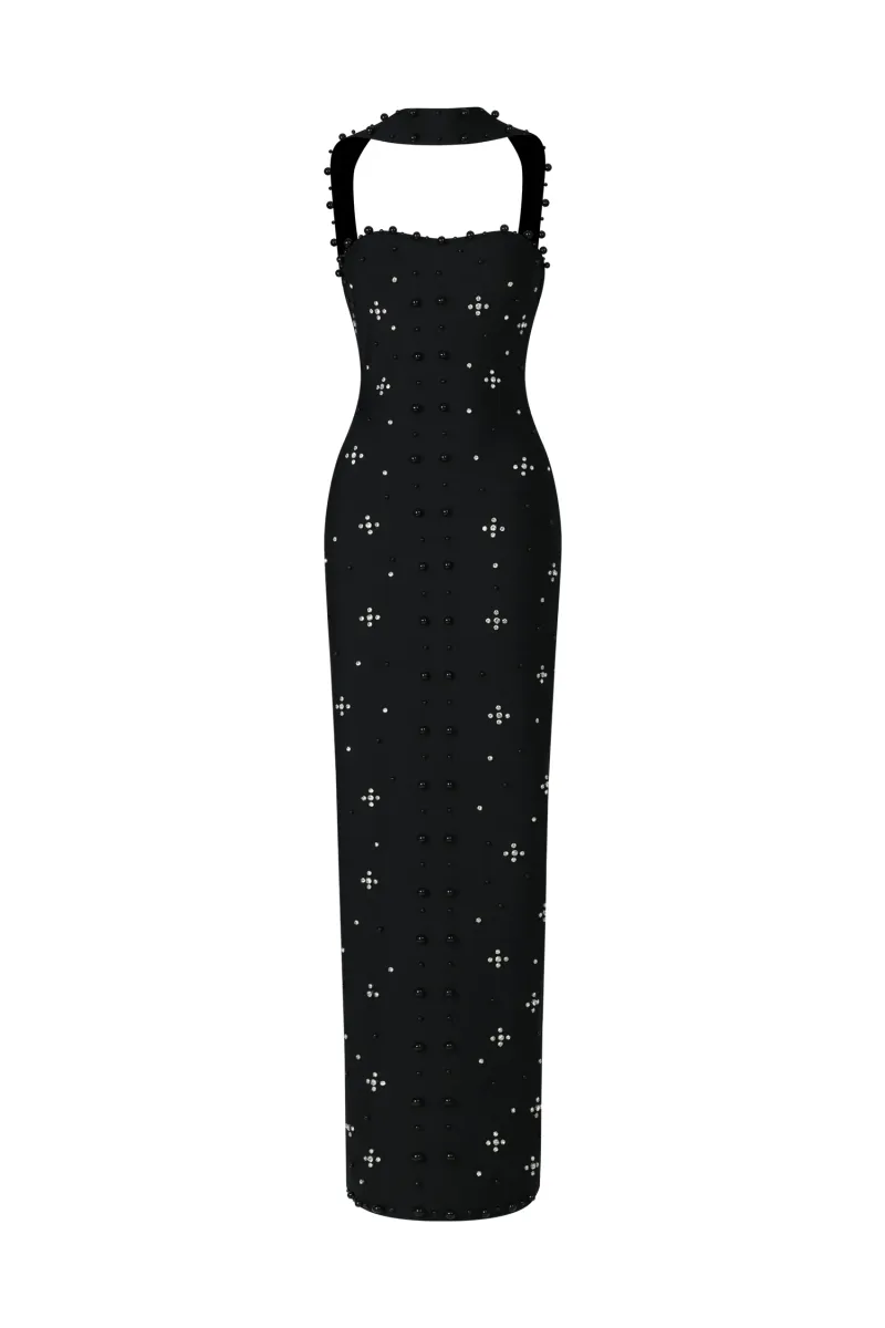 Maxi Dress Nesya com Aplicações de Pérolas