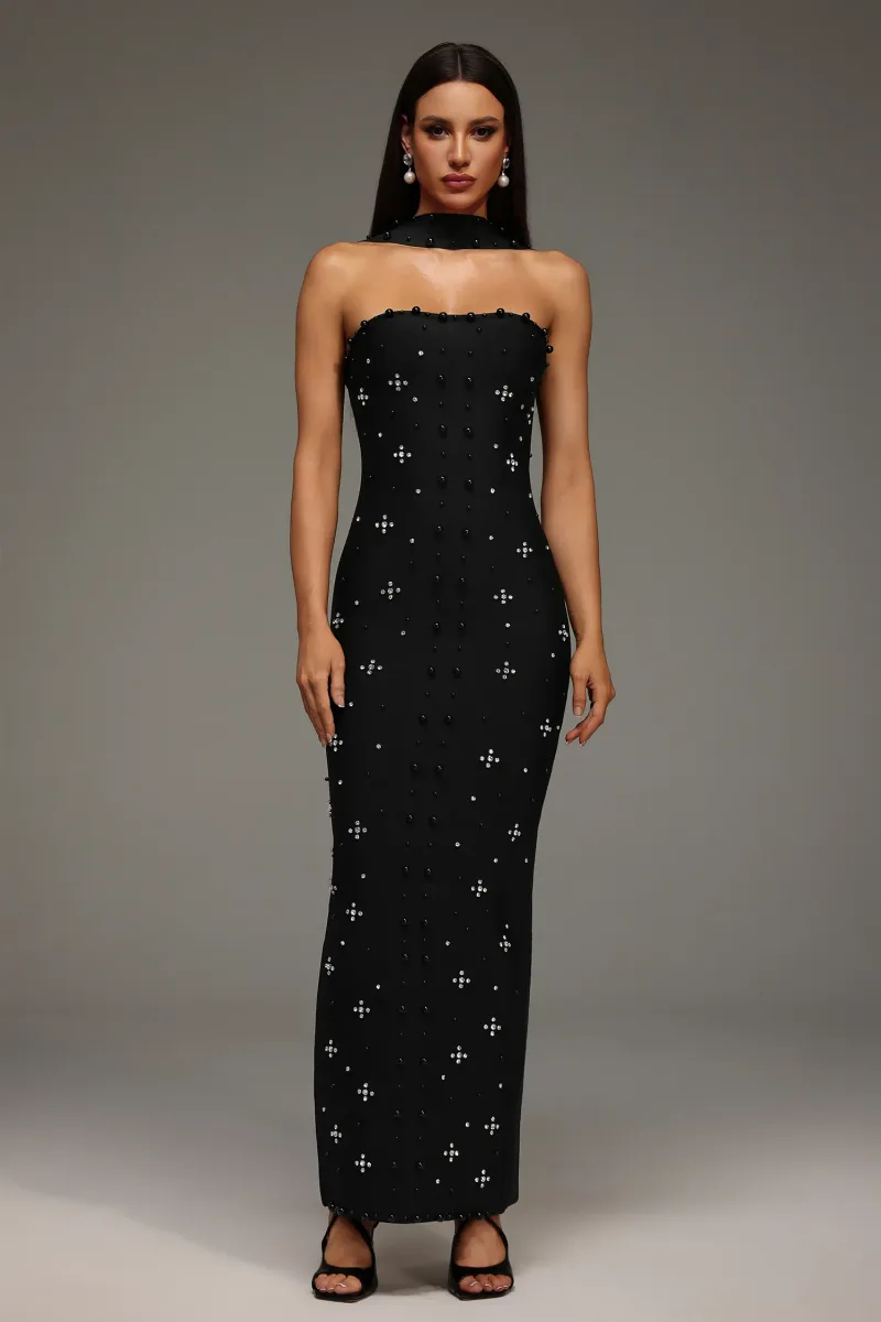 Maxi Dress Nesya com Aplicações de Pérolas