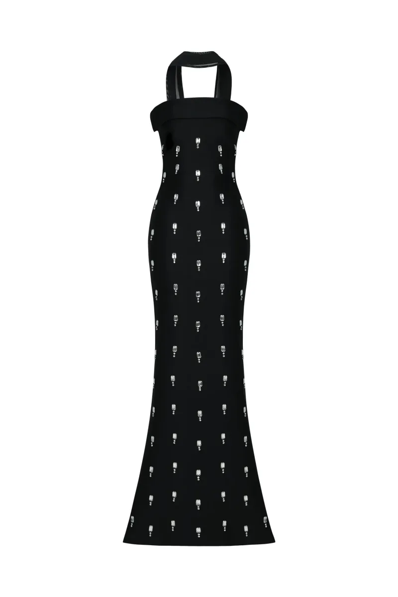 Vestido Maxi Nadja Sem Mangas com Detalhe em Strass