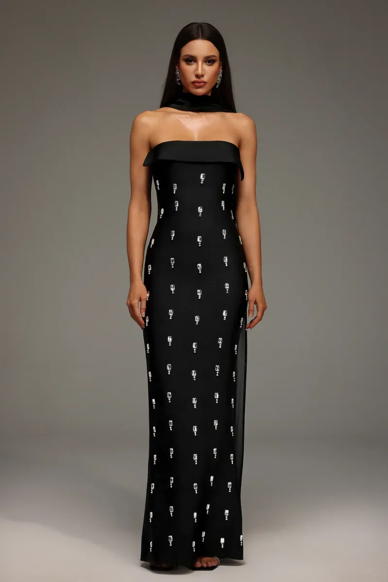 Vestido Maxi Nadja Sem Mangas com Detalhe em Strass