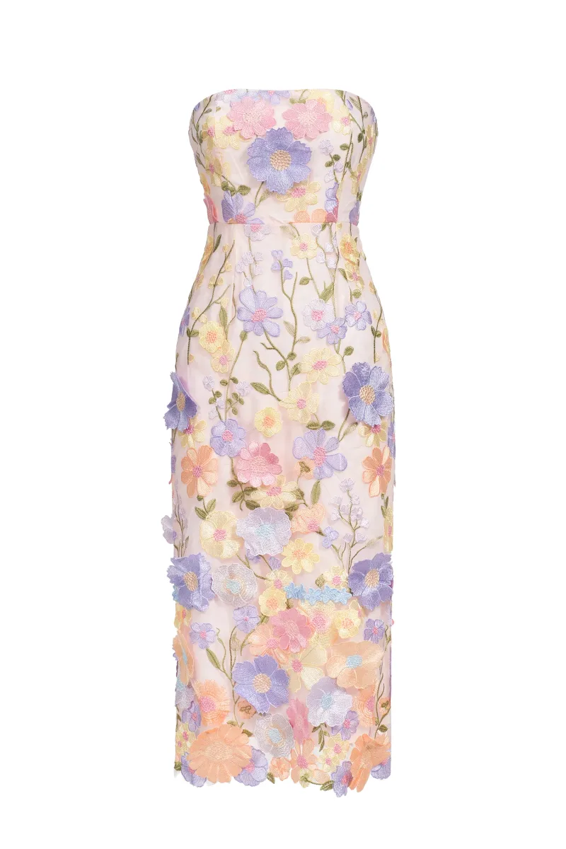 Vestido Strapless Fala Bordado
