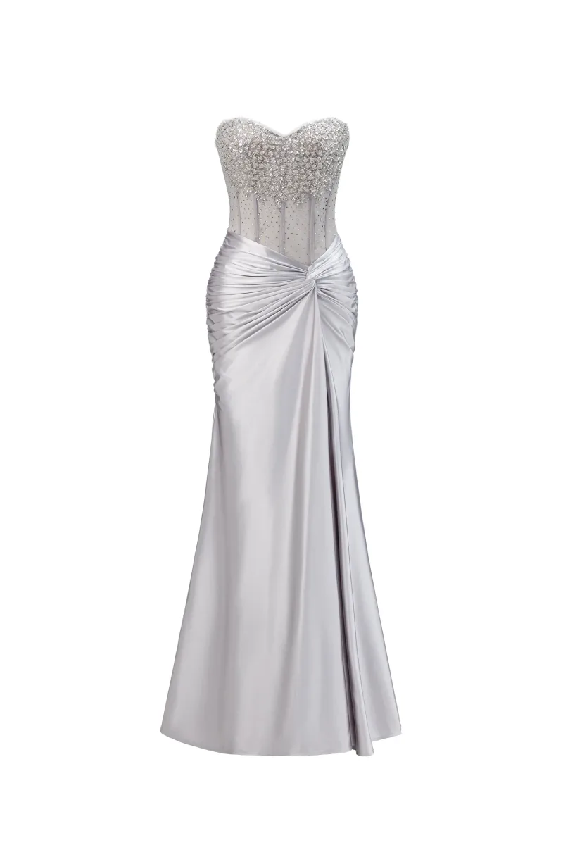Vestido Maxi Denny com Paetê e Fenda Alta
