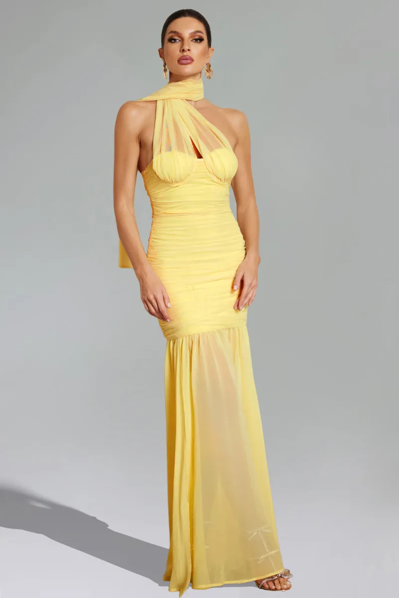 Vestido Maxi Ulasa sem Mangas com Franzidos