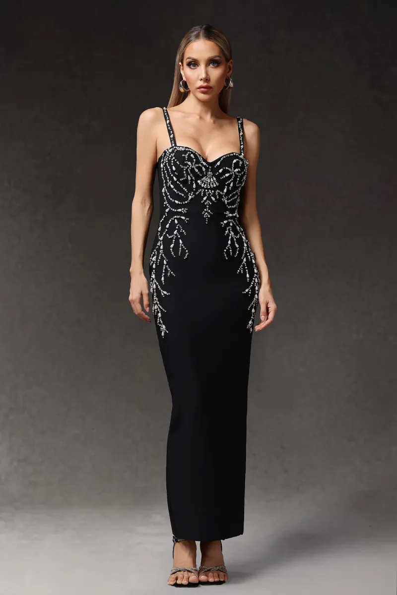 Vestido Maxi Juyce Sem Mangas com Aplicações de Strass