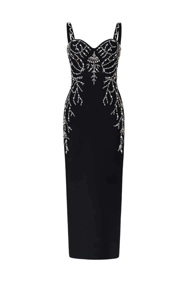 Vestido Maxi Juyce Sem Mangas com Aplicações de Strass