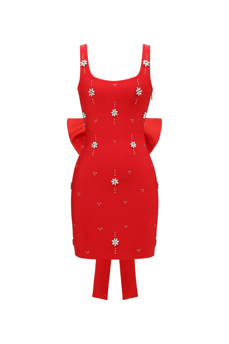 Vestido Mini Marne com Laço de Diamantes sem Mangas