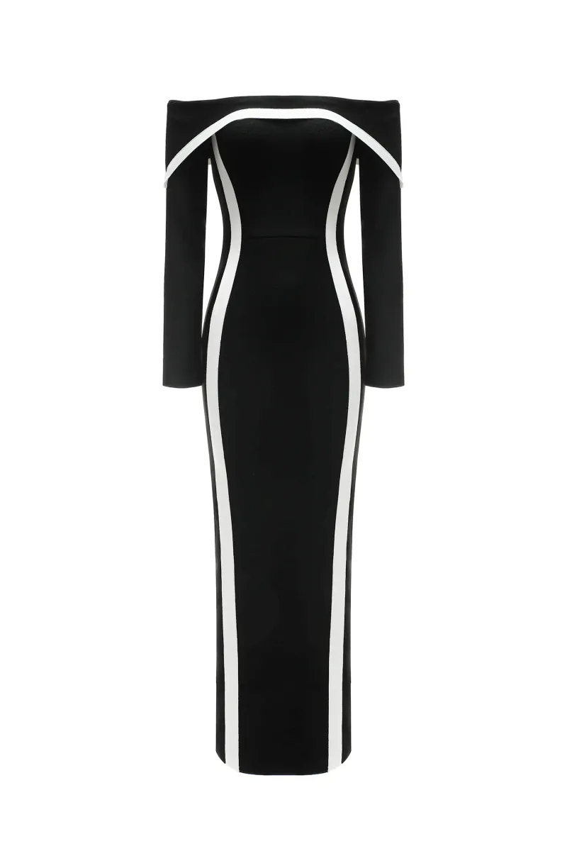 Maxi Dress Hilda Ombro a Ombro com Manga Longa