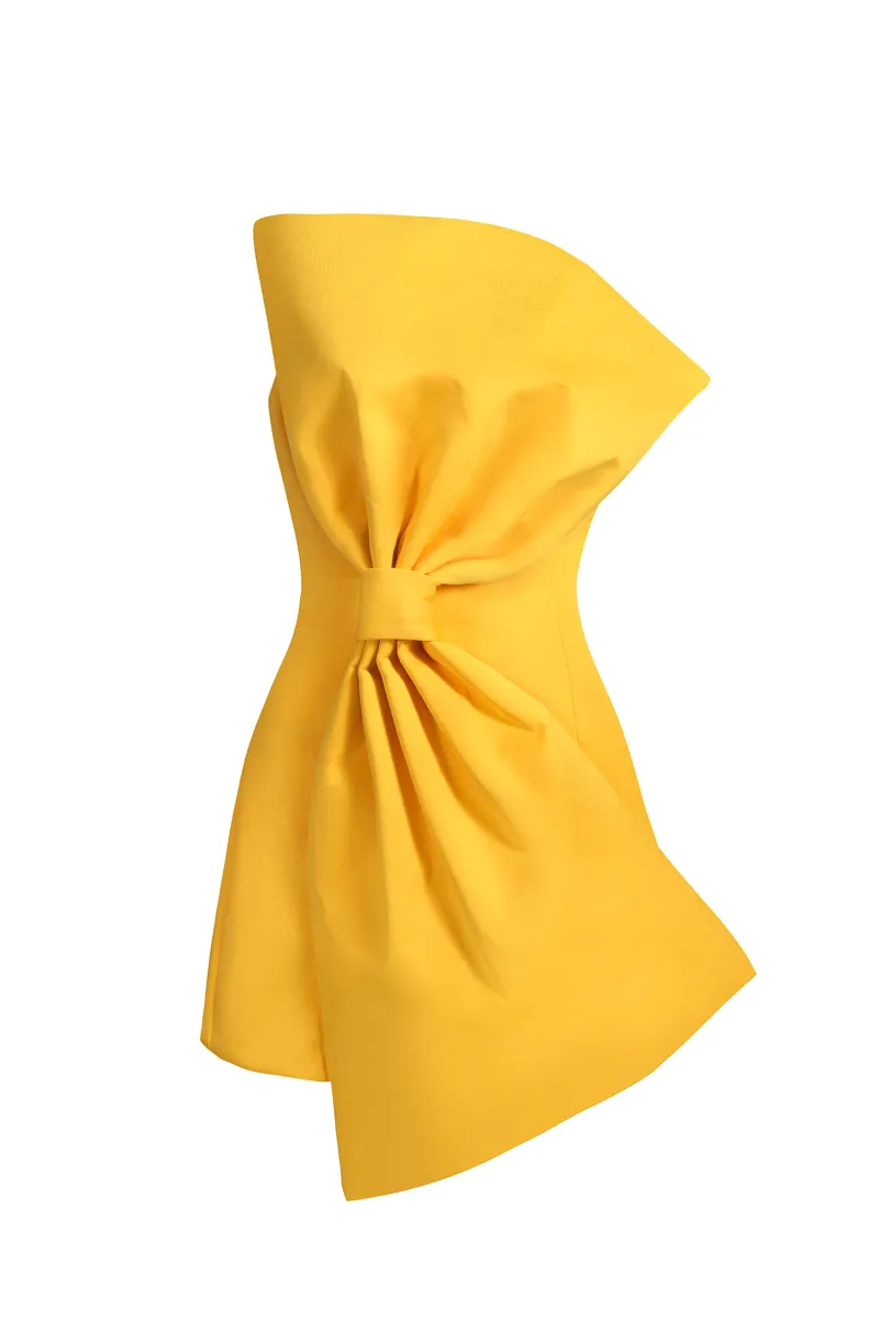 Mini Dress Majrela com Laço Tomara-que-Caia Amarelo