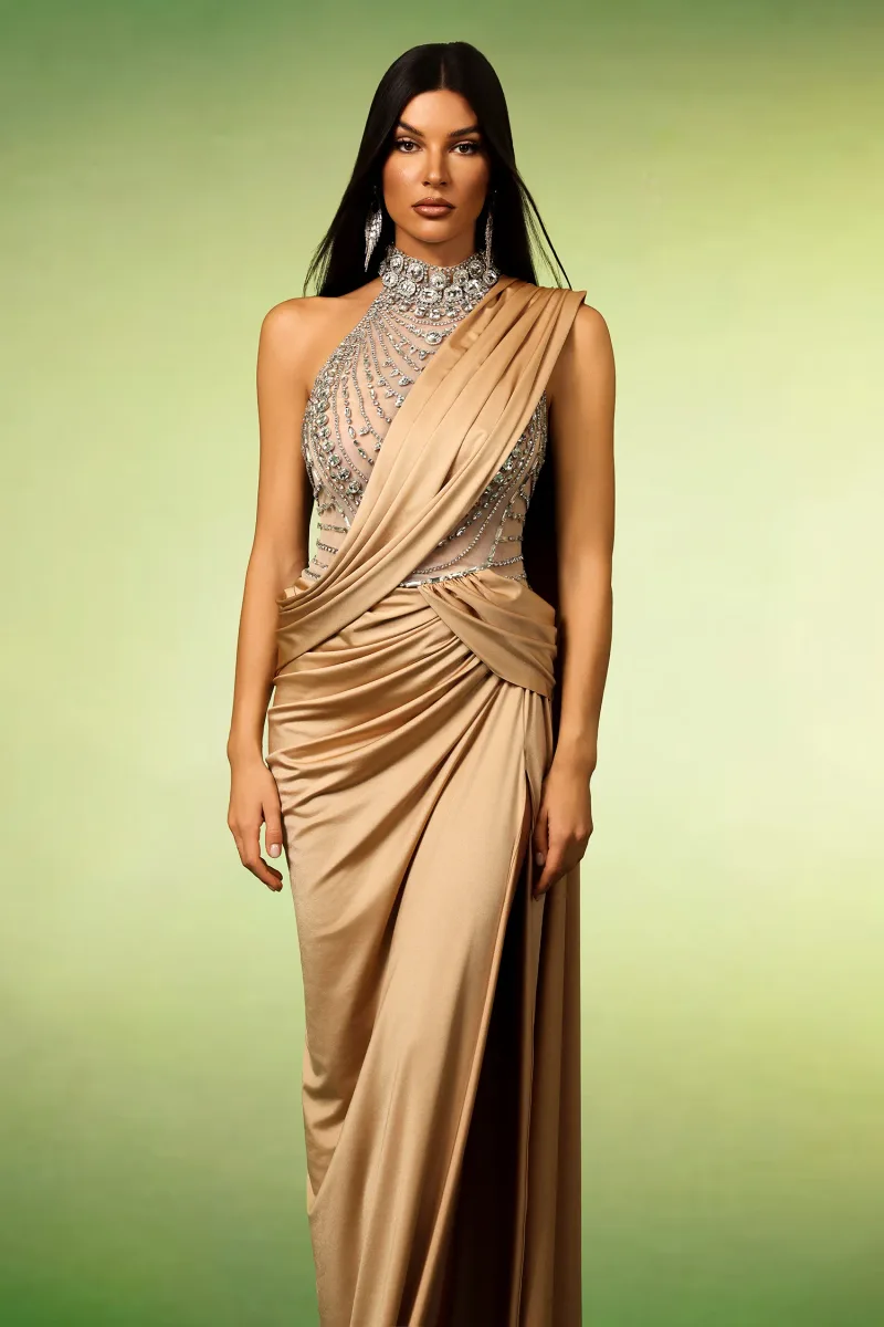 Maxi Dress Odely Halter com Textura Diamante