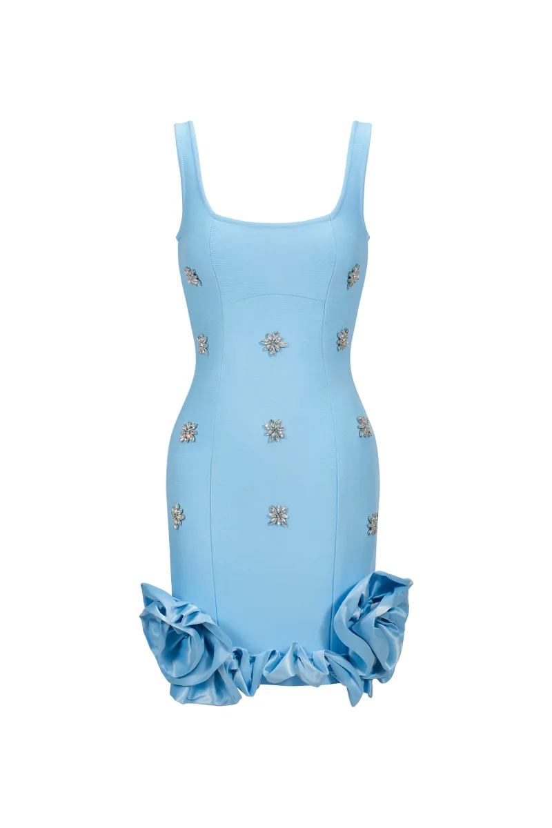 Vestido Mini Nomi sem Mangas com Flores em Strass
