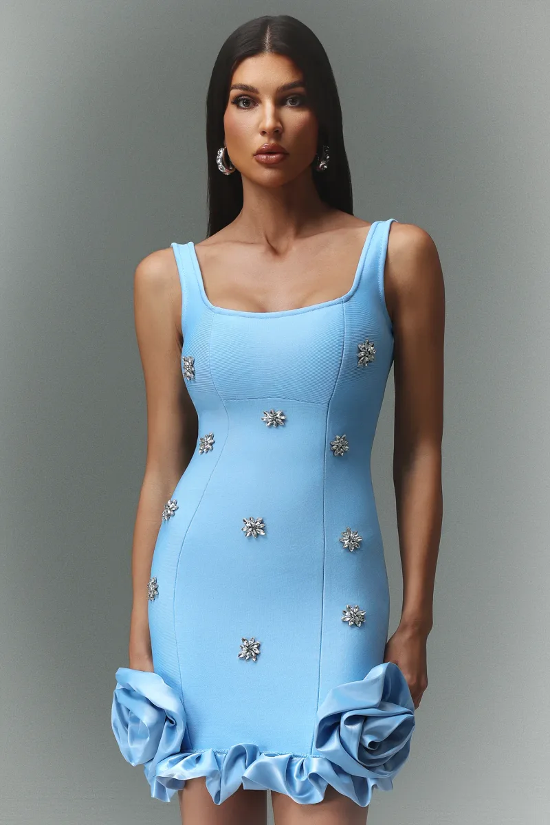Vestido Mini Nomi sem Mangas com Flores em Strass