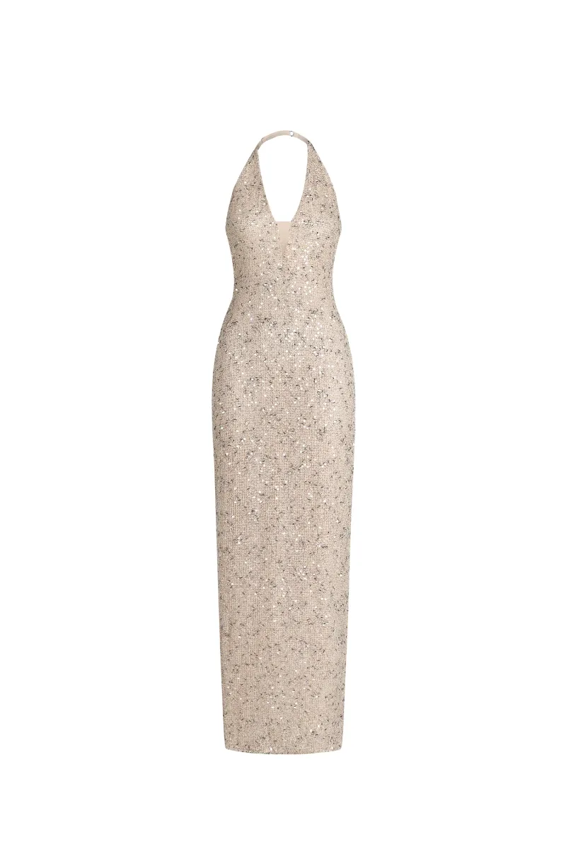 Vestido Maxi Ibbie Halter Sem Mangas Decote em V