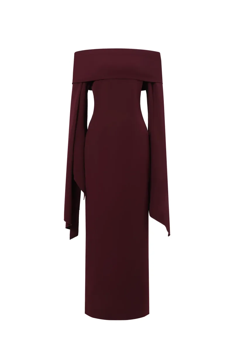Vestido Maxi Zaria Ombro a Ombro com Manga Longa