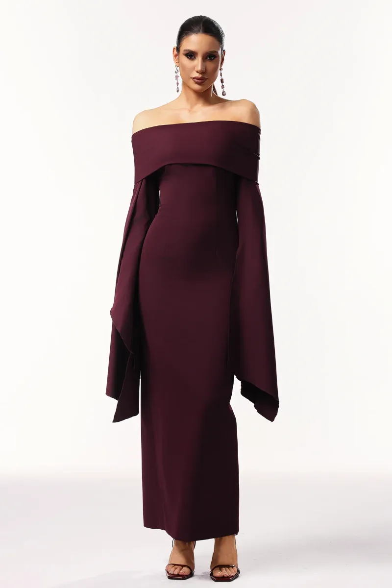 Vestido Maxi Zaria Ombro a Ombro com Manga Longa