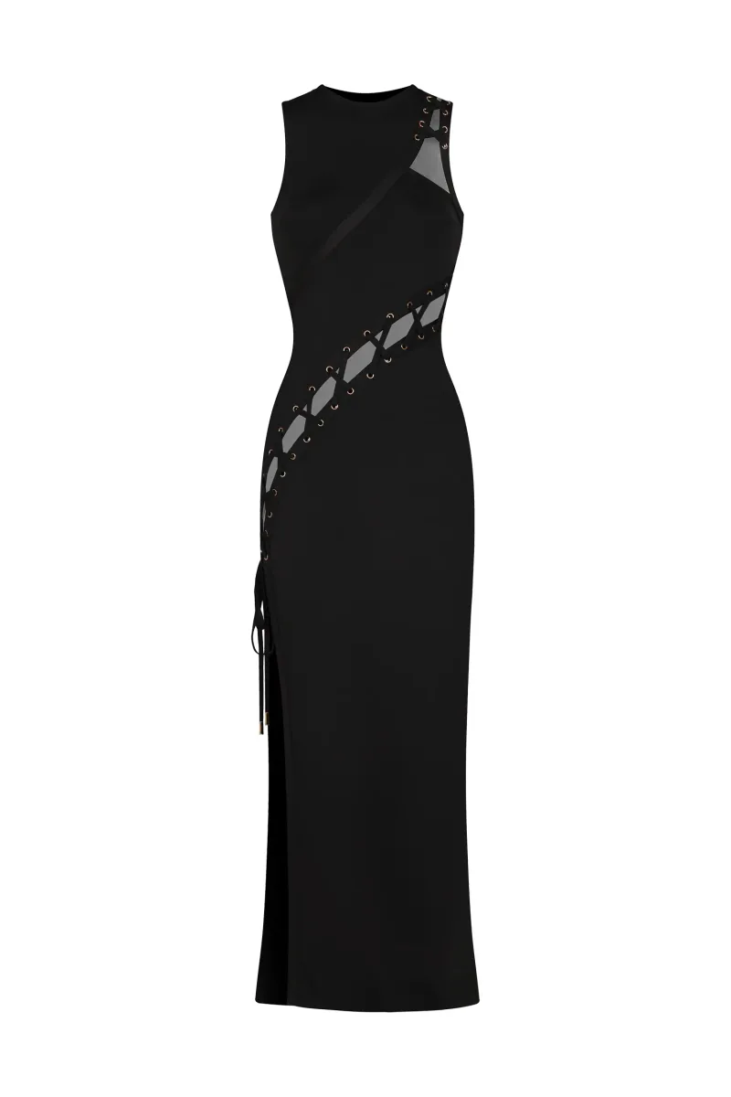 Vestido Maxi Kaiser com Decote Vazado e Fenda
