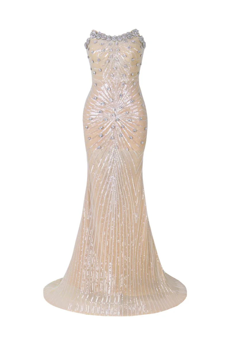 Vestido Maxi Kori com Paetês e Ombros à Mostra