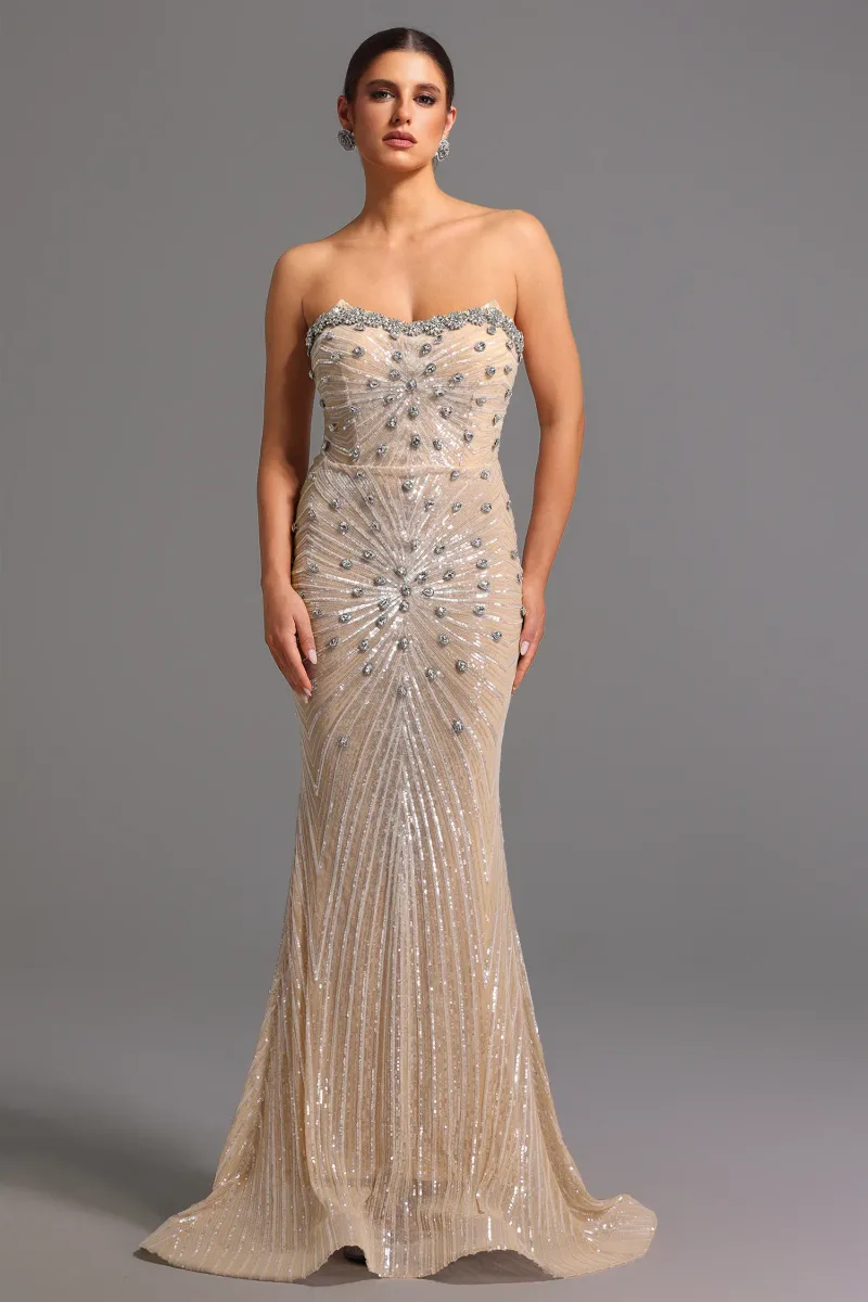 Vestido Maxi Kori com Paetês e Ombros à Mostra