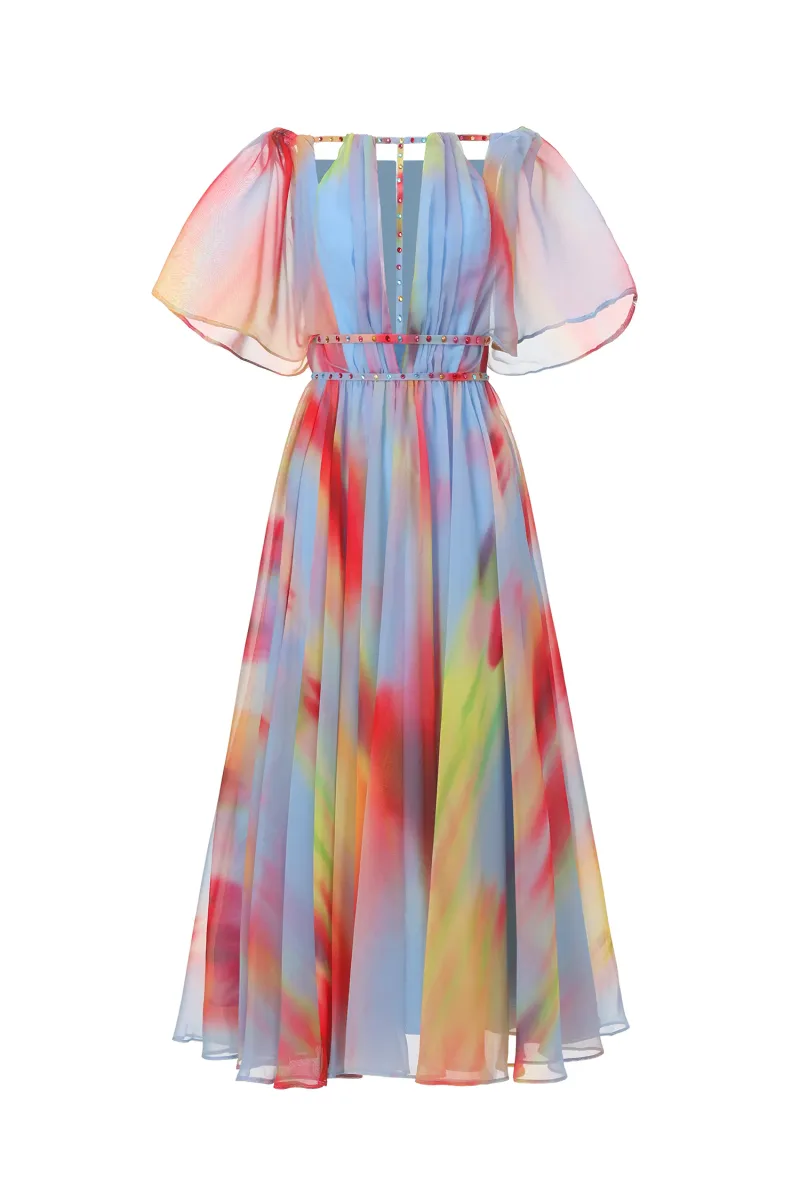 Vestido Midi Zaysha com Ombro a Ombro e Detalhe Vazado