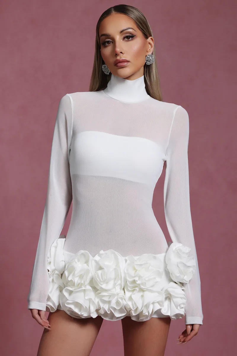Vestido Mini Halasa com Flores e Manga Longa