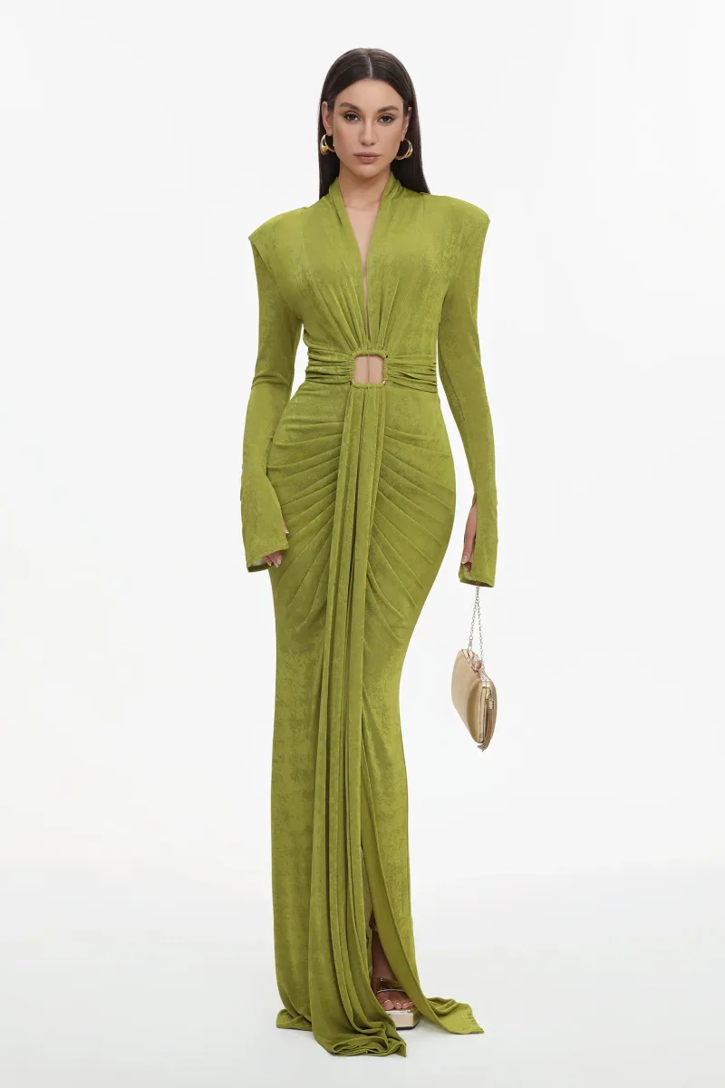 Vestido Maxi Naomi Decote V Manga Longa