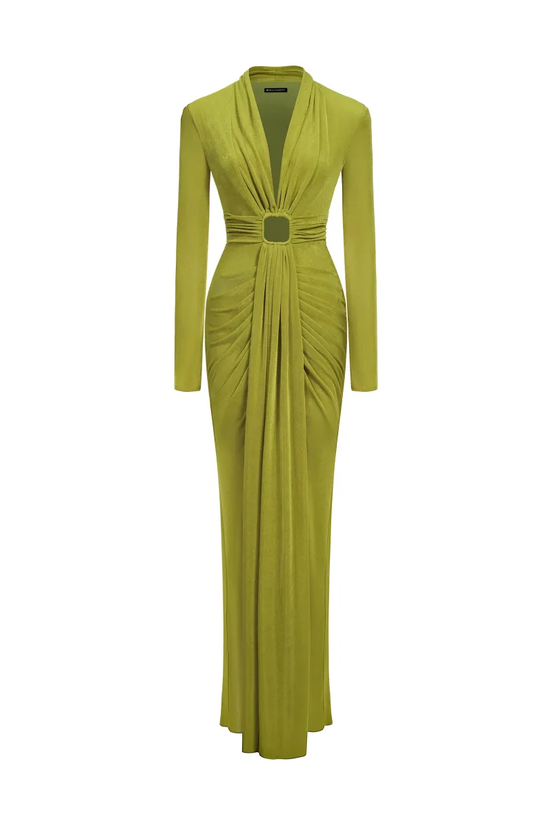 Vestido Maxi Naomi Decote V Manga Longa