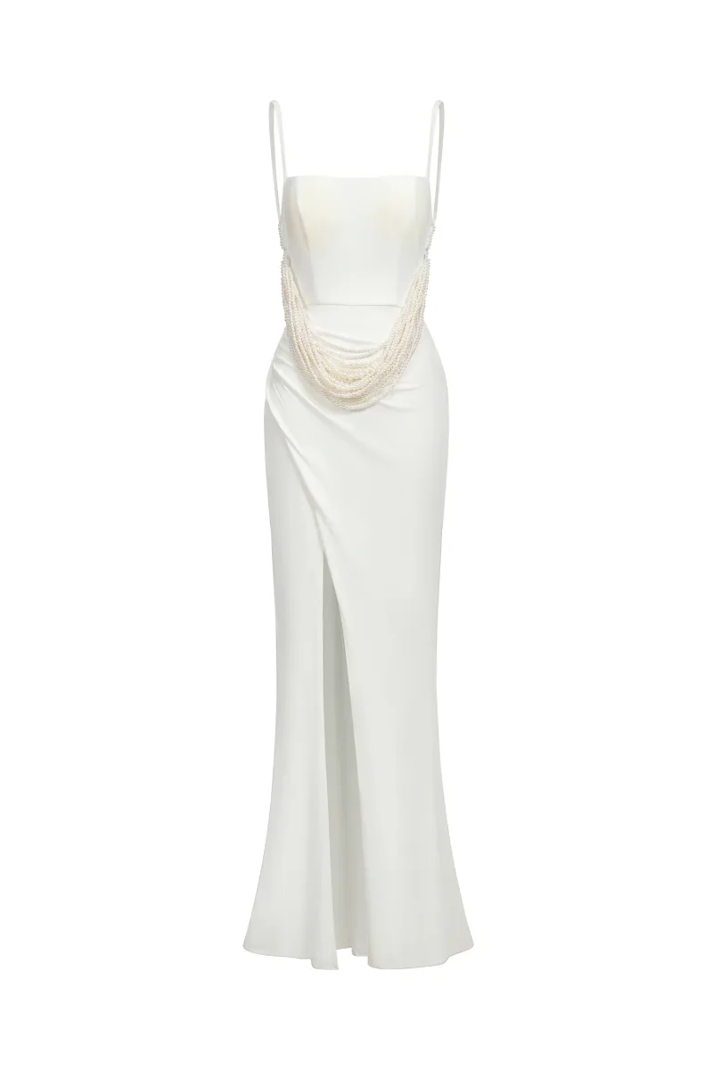 Maxi Dress Jayne com Pérolas e Fenda Alta