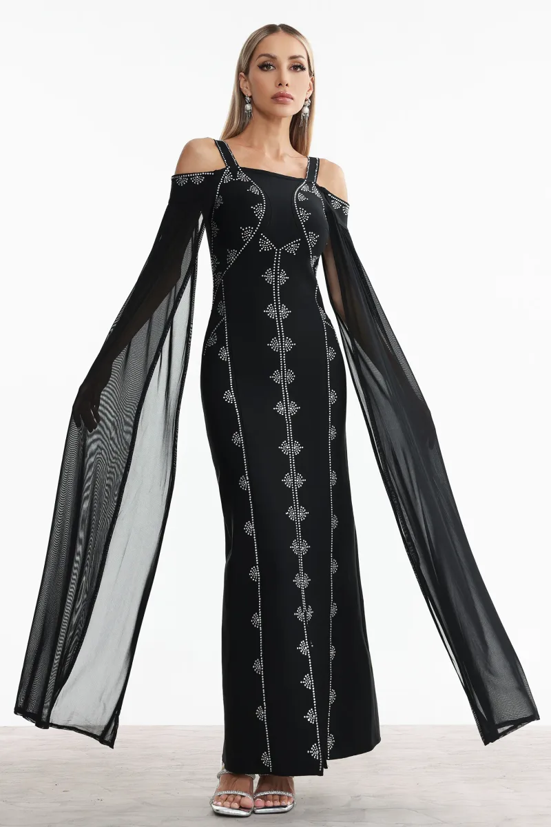 Vestido Maxi Dizzt com Aplicações de Cristais