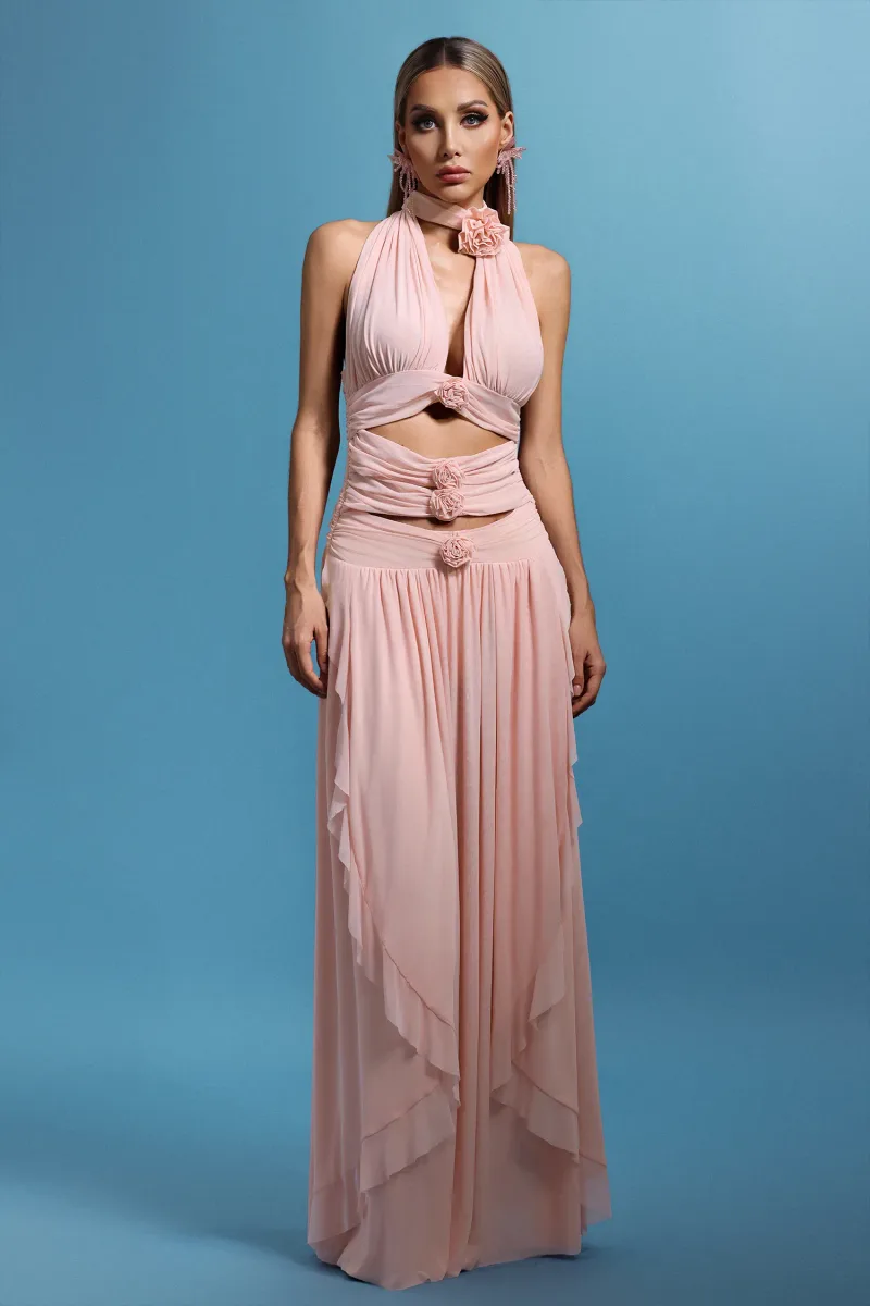 Maxi Dress Sharian com Detalhes Vazados em Flores