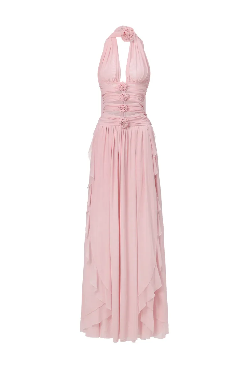 Maxi Dress Sharian com Detalhes Vazados em Flores