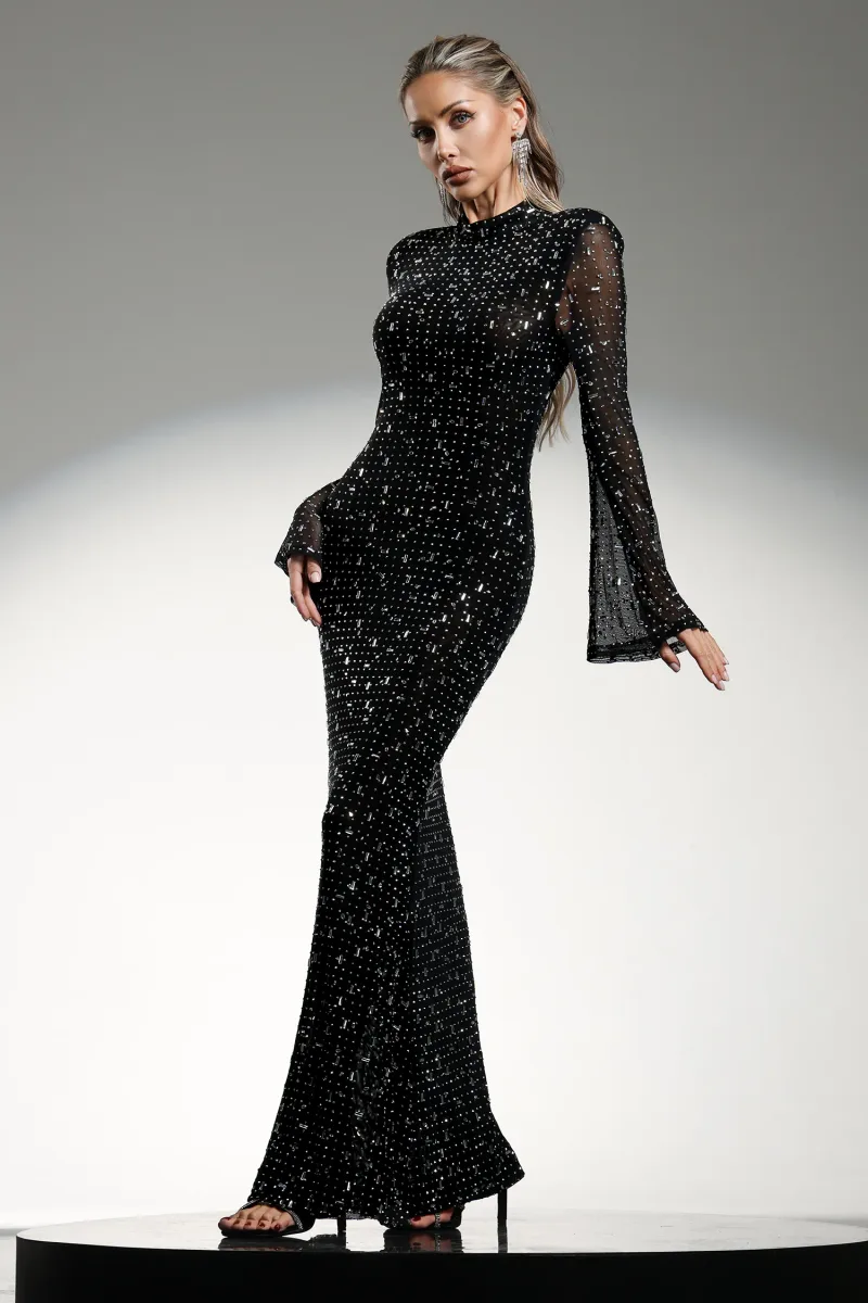 Vestido Maxi Gilian com Manga Longa e Gola Alta