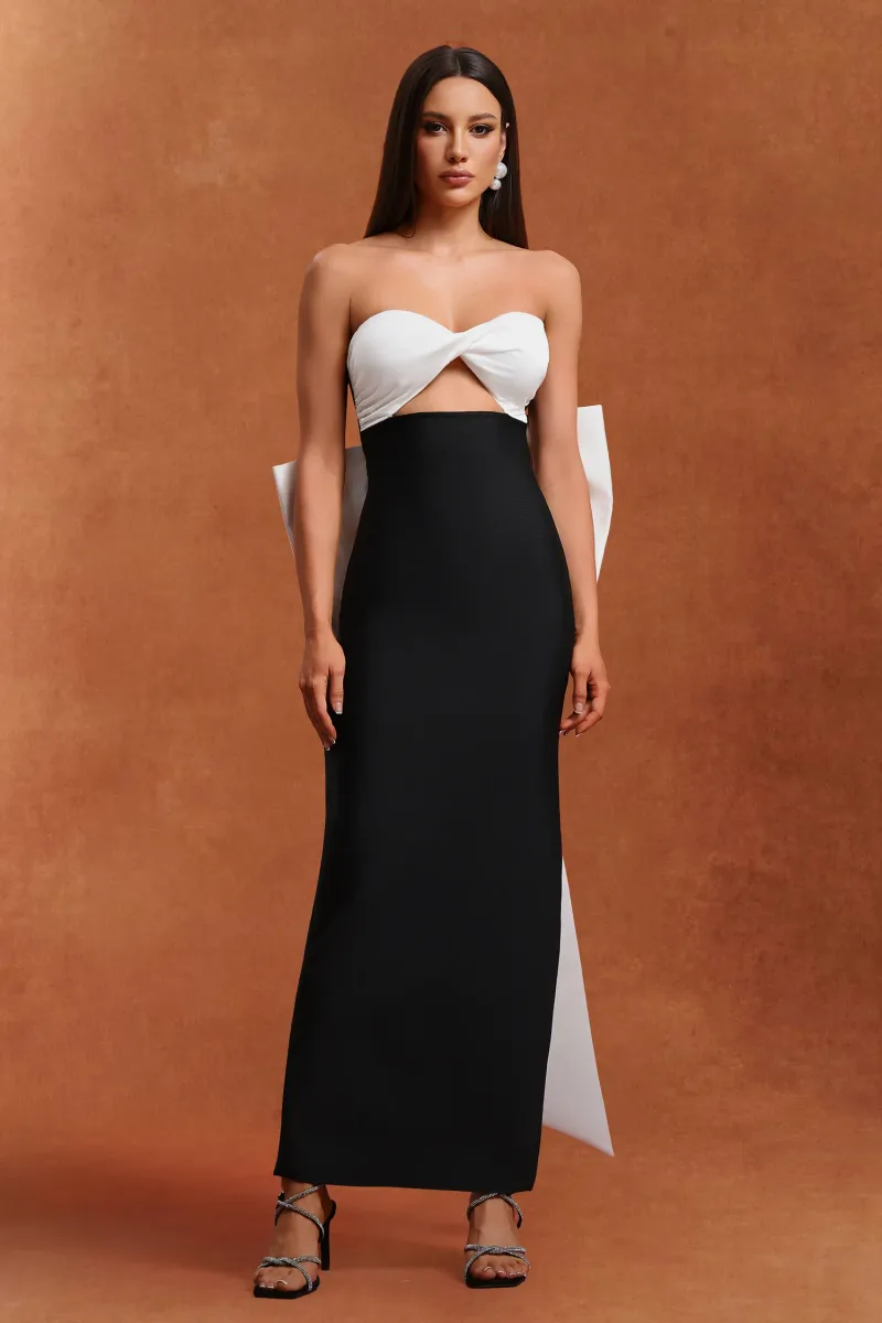 Vestido Maxi Bandage Raidah com Recortes e Laço