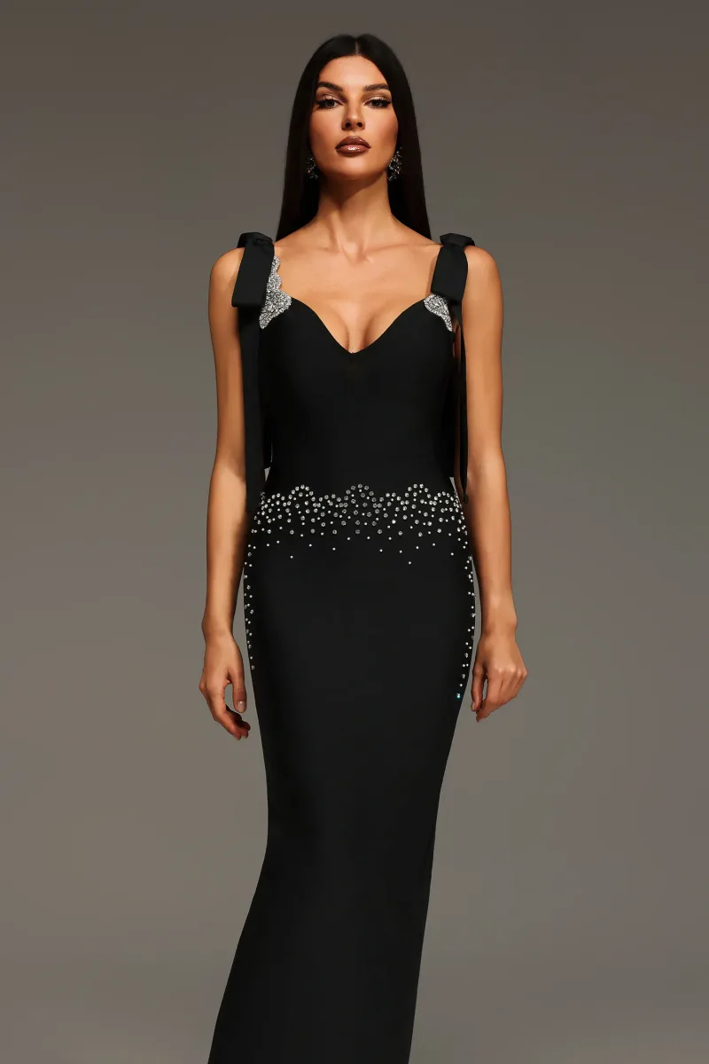 Vestido Maxi Zohara Sem Mangas com Decote V e Laço