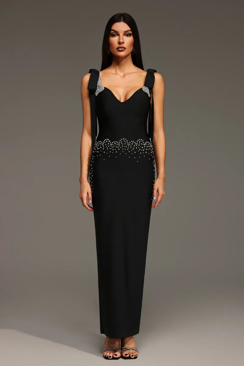 Vestido Maxi Zohara Sem Mangas com Decote V e Laço
