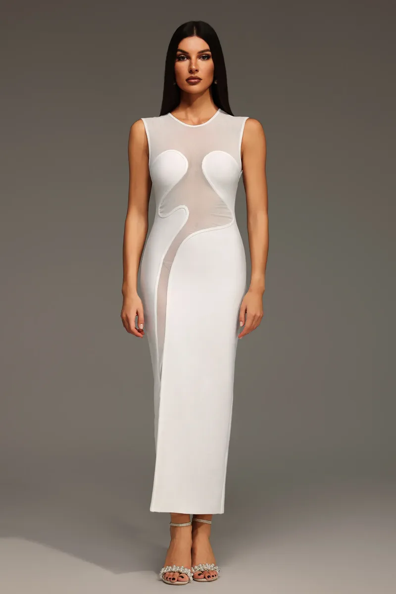 Vestido Maxi Quinn Sem Mangas em Tule com Estrutura