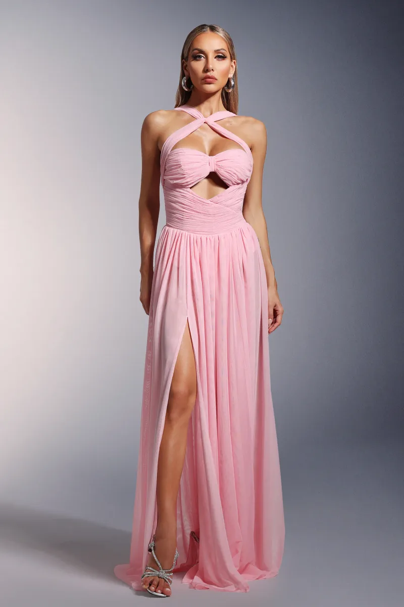 Vestido Vakana Maxi com Recorte Alto e Pregas