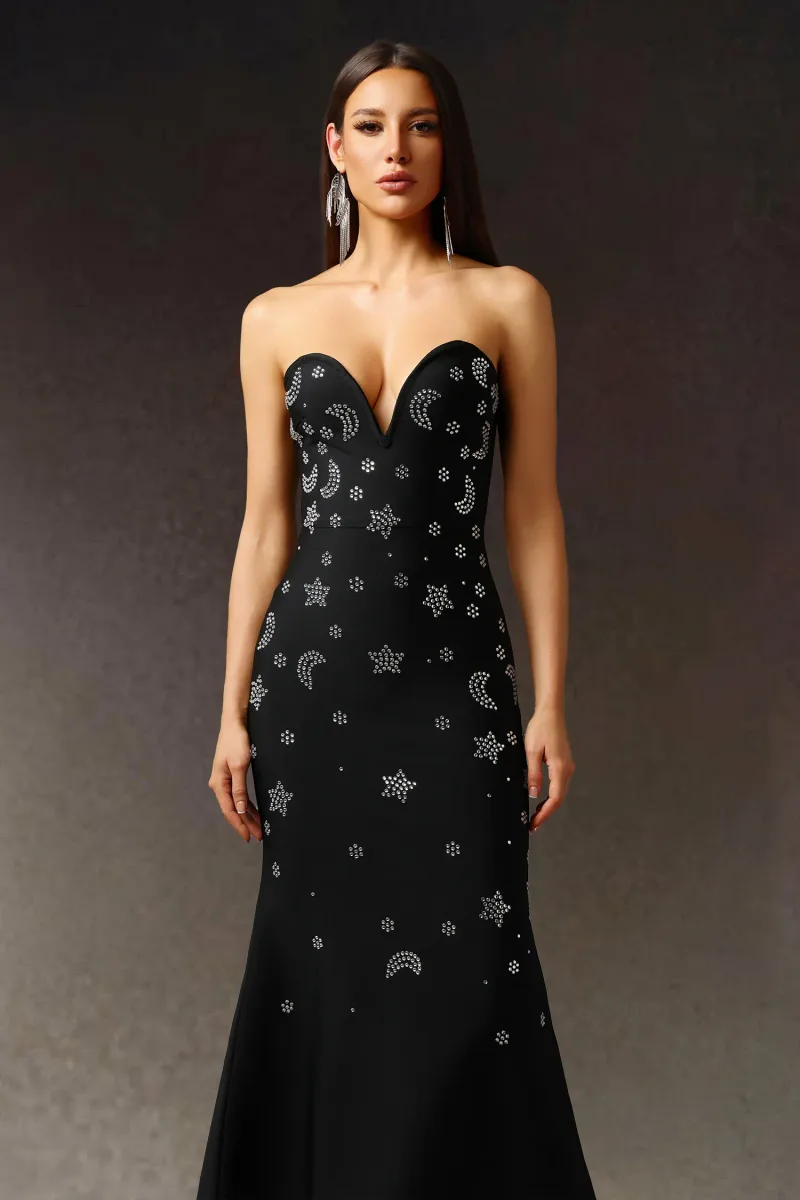 Vestido Maxi Niavia sem Mangas com Decote V e Cauda Sereia