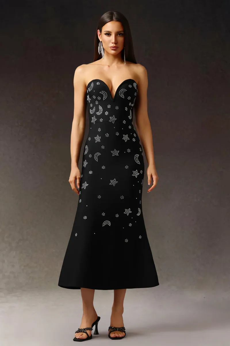 Vestido Maxi Niavia sem Mangas com Decote V e Cauda Sereia