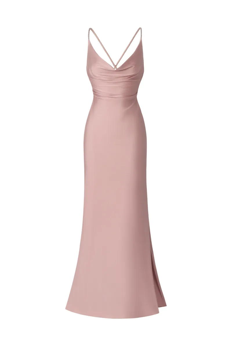Vestido Maxi Hazada com Costas Nuas e Aplicações de Diamante