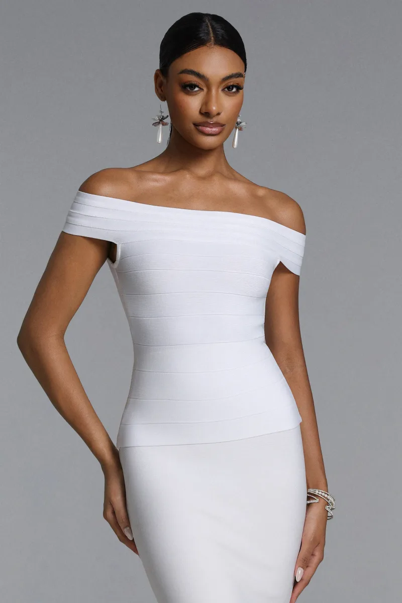 Top Lotta Contorno Ombro a Ombro Listrado Branco