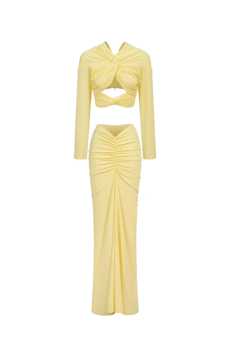Vestido Maxi Kendall com Manga Longa e Nó