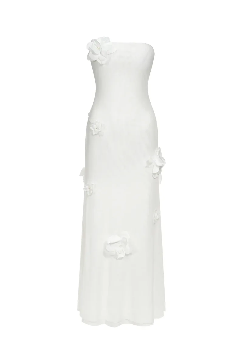 Maxi Dress Kosala com Flores e Decote Strapless