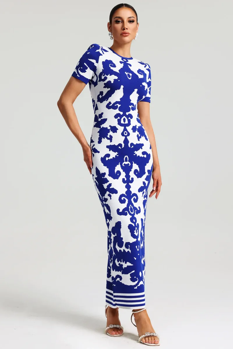 Vestido Maxi Lerae em Jacquard com Manga Curta
