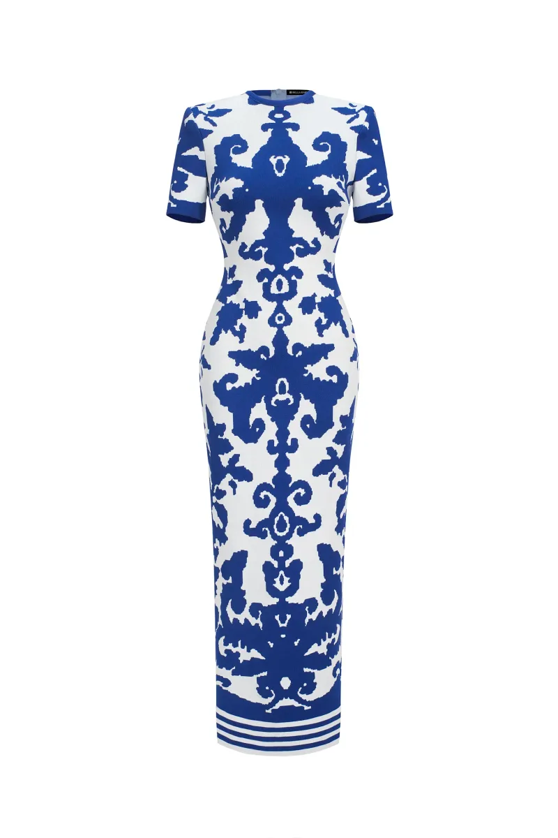 Vestido Maxi Lerae em Jacquard com Manga Curta