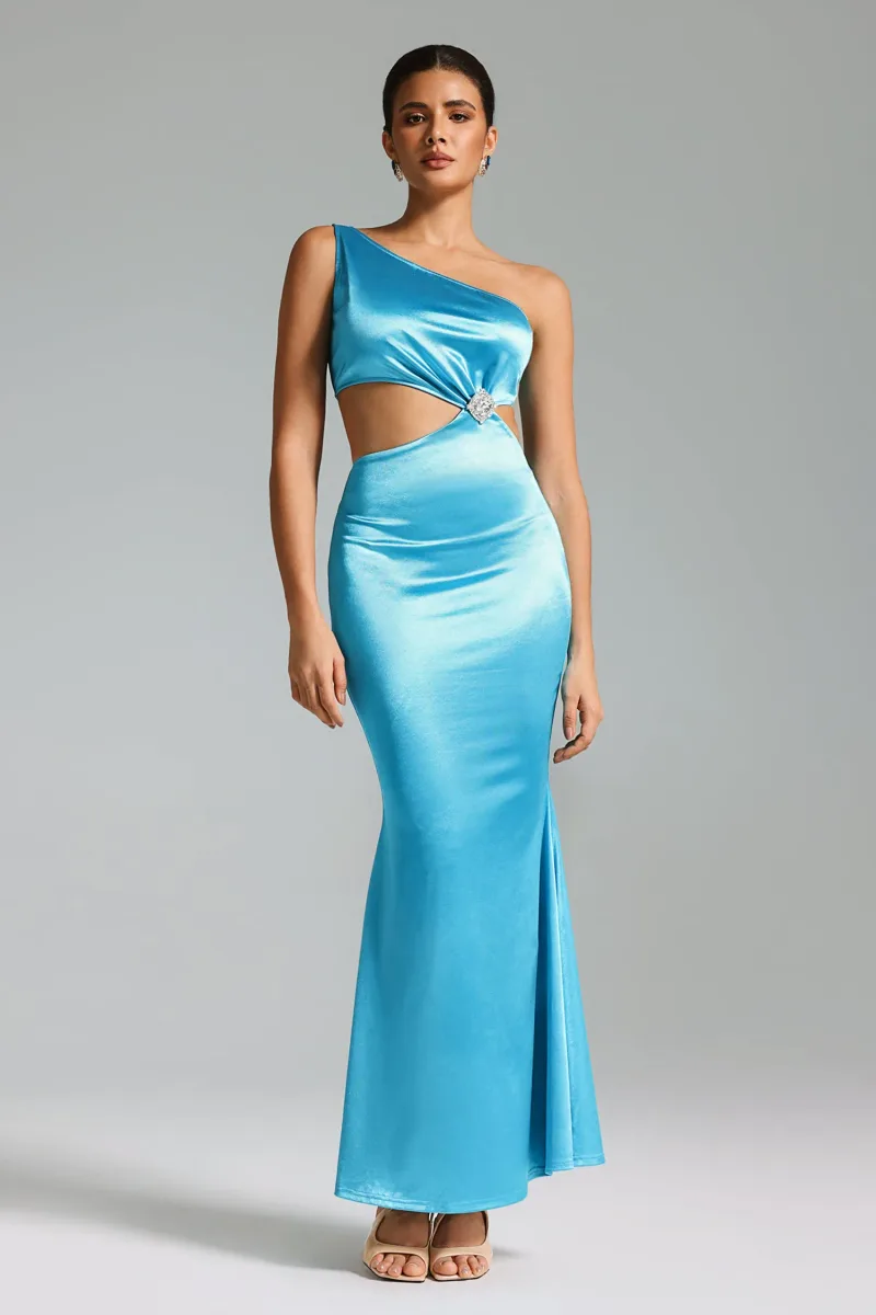 Maxi Dress Kanma Ombro Único com Cut-Out - Azul