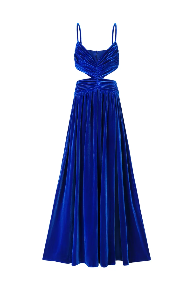 Vestido Maxi Edmee com Cut-Out em Veludo