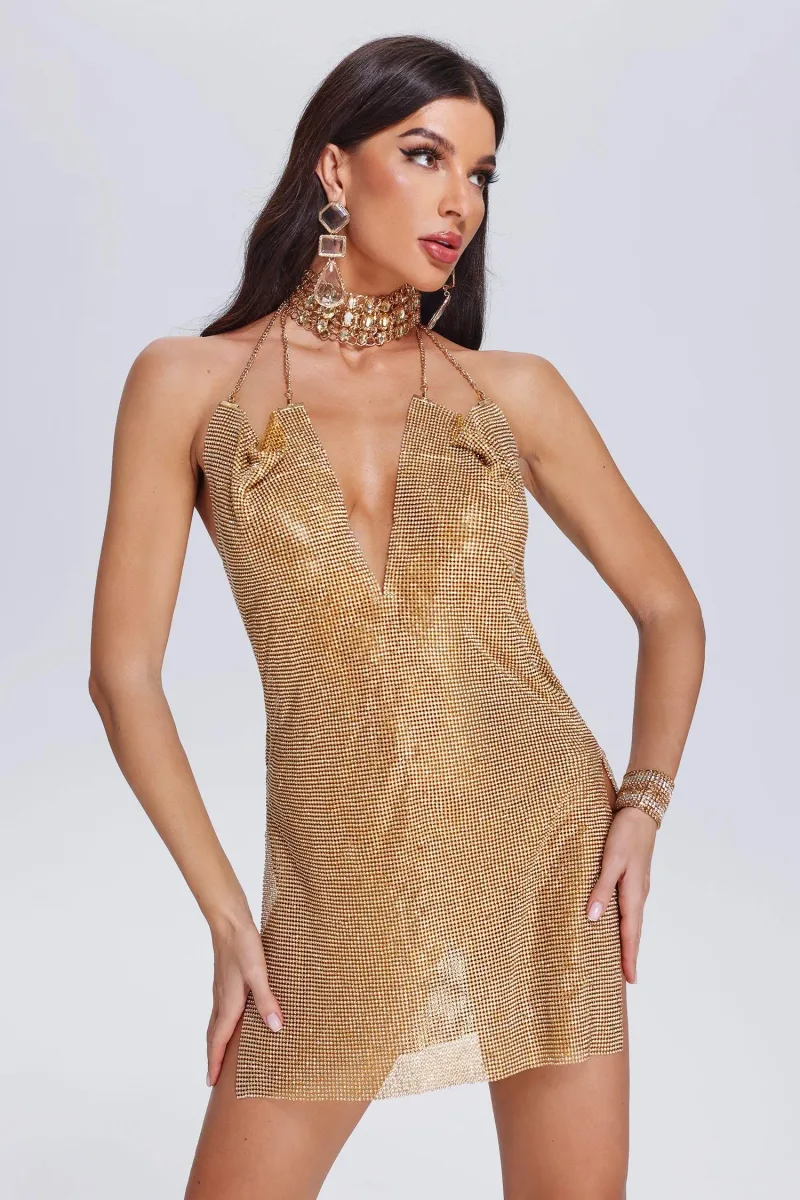 Halter Dress Patey Metálico