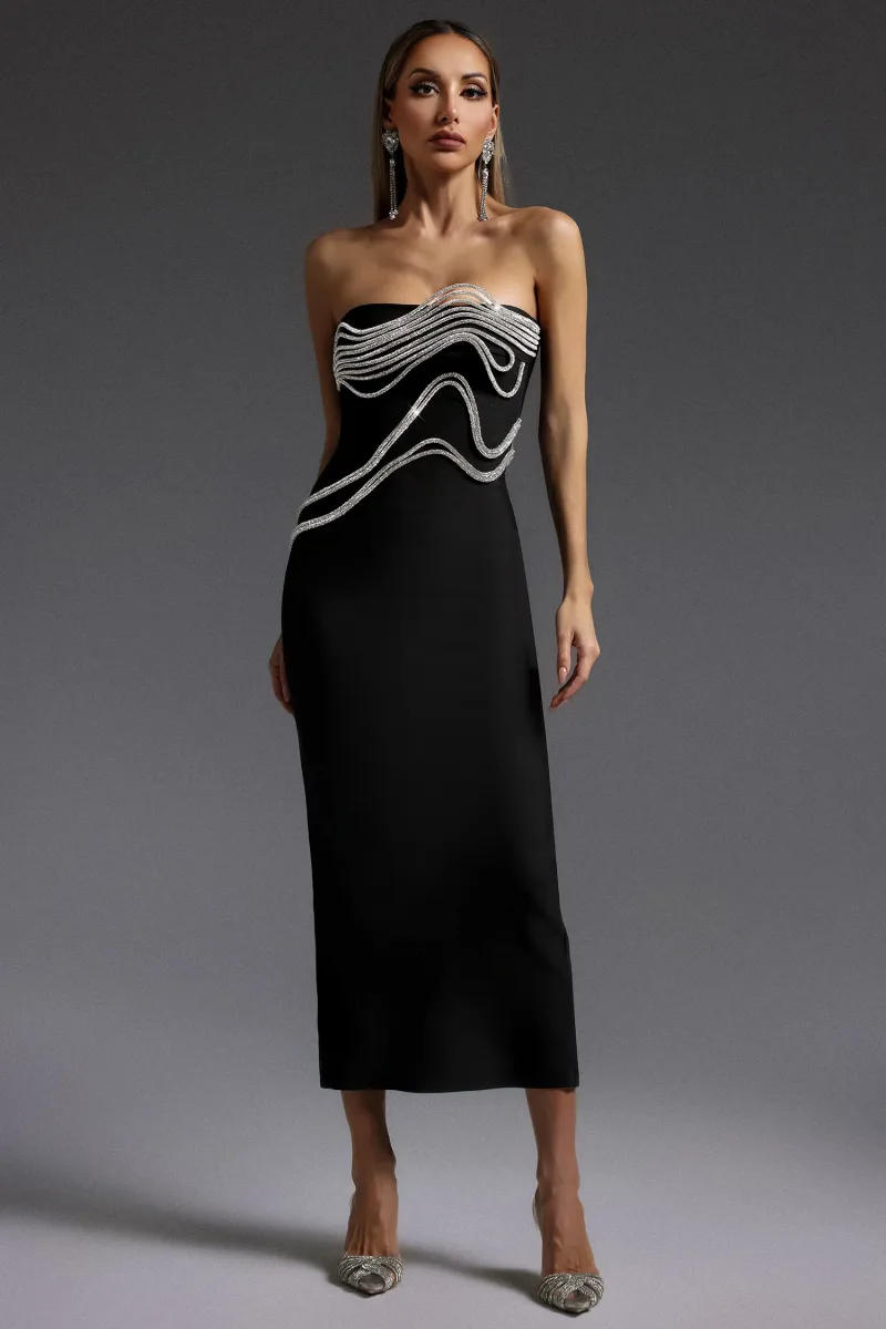 Vestido Maxi Oga Sem Alças com Textura Bandage