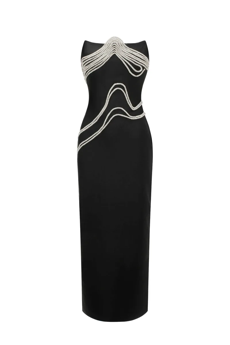 Vestido Maxi Oga Sem Alças com Textura Bandage