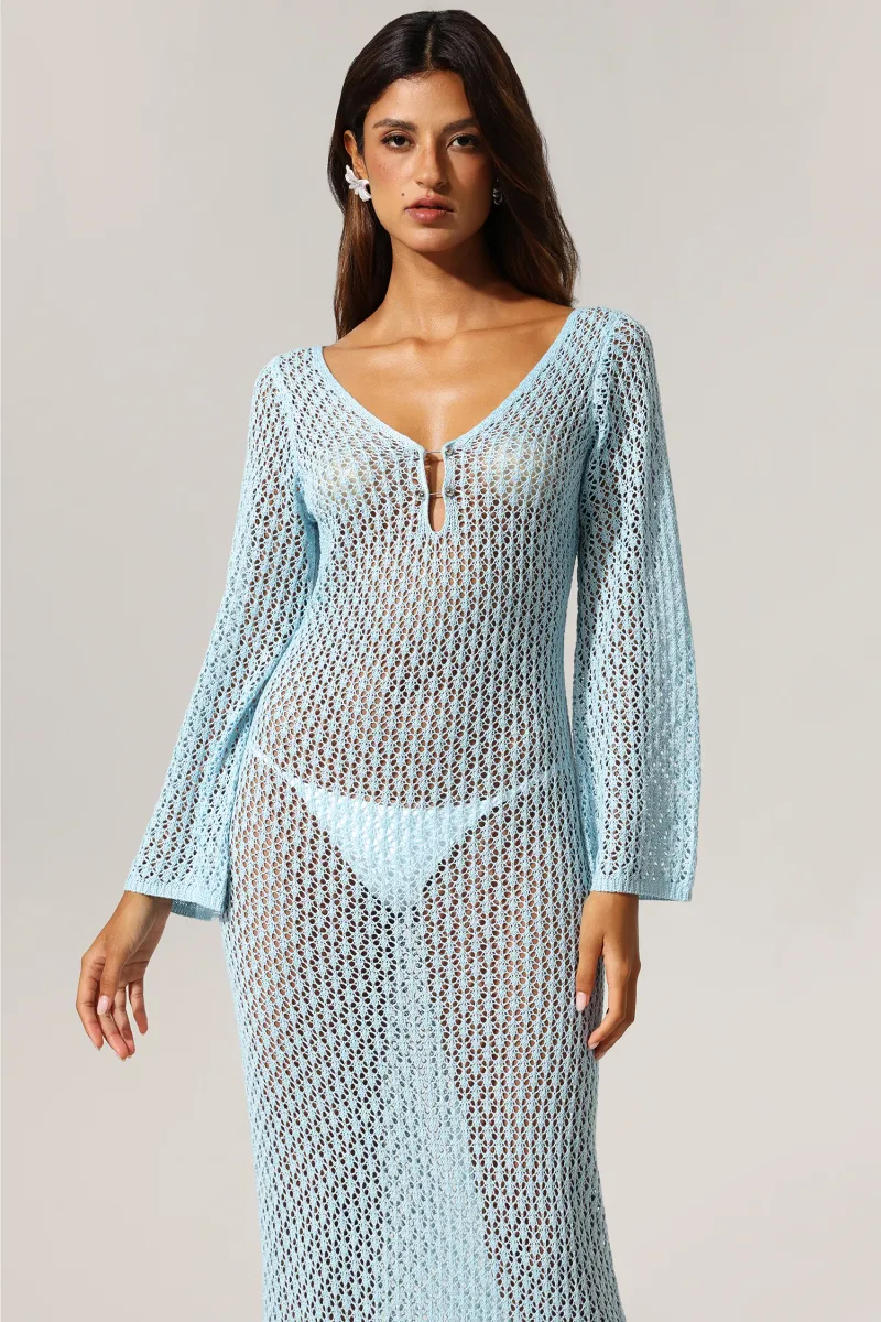 Vestido Ellyson Maxi com Manga Longa e Recortes