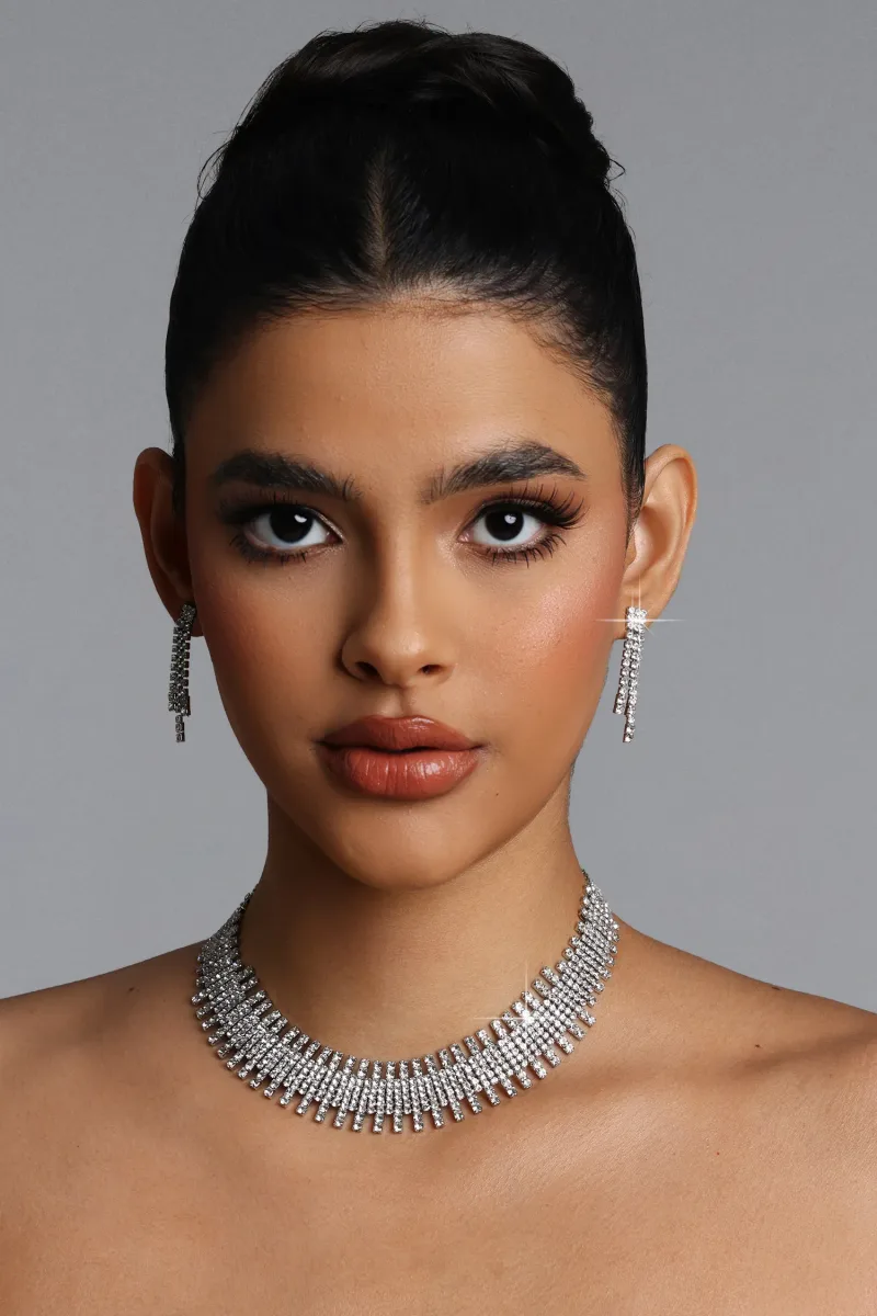 Conjunto Gerasa de Colar e Brincos com Franja e Strass